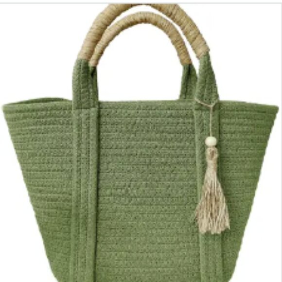 Boho Tassel Decor, Thick Wavy Braided Woven Beach Tote Bag, several colors - Picture 5 of 5